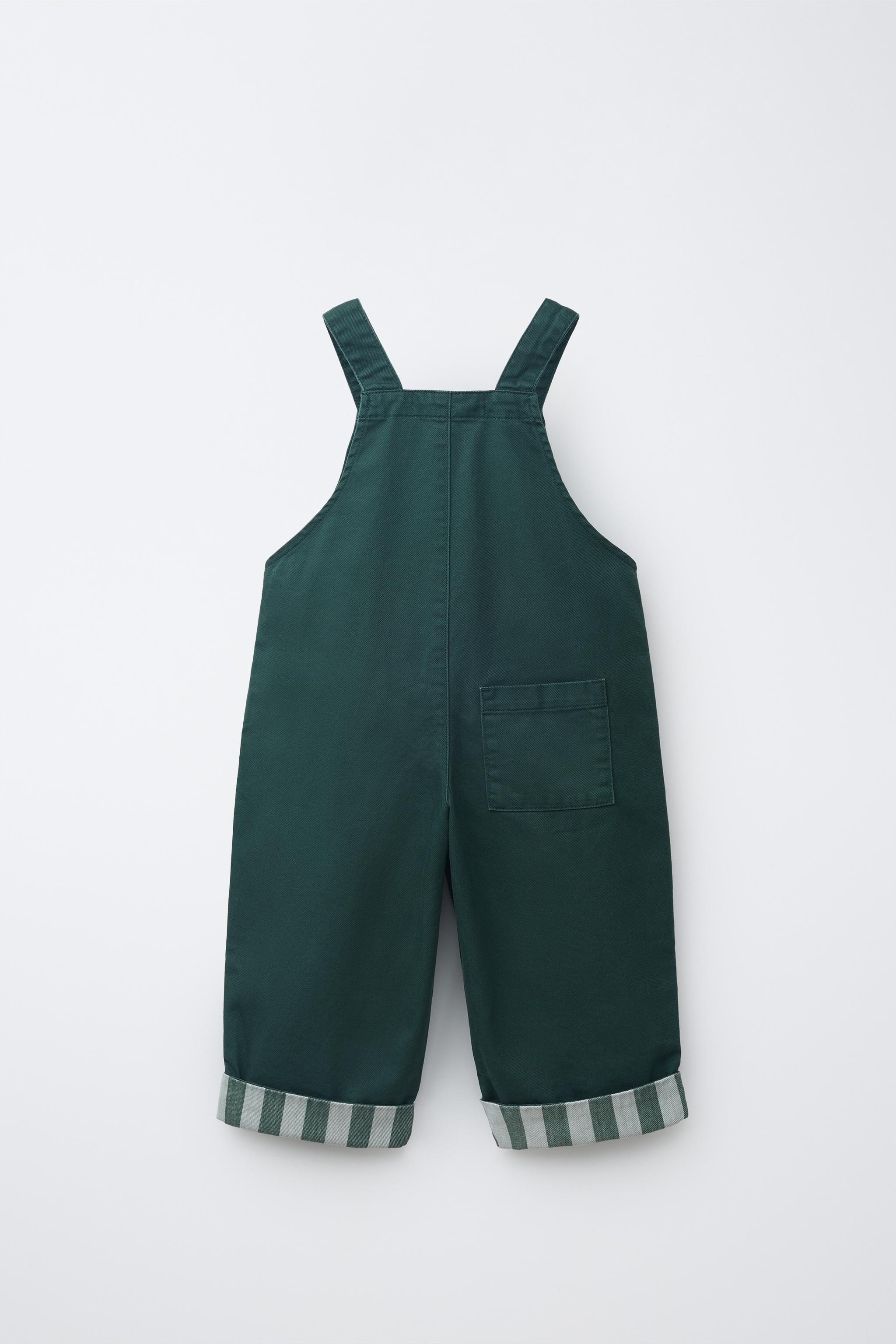 LONG STRIPED TWILL OVERALLS WITH CUFFED HEM